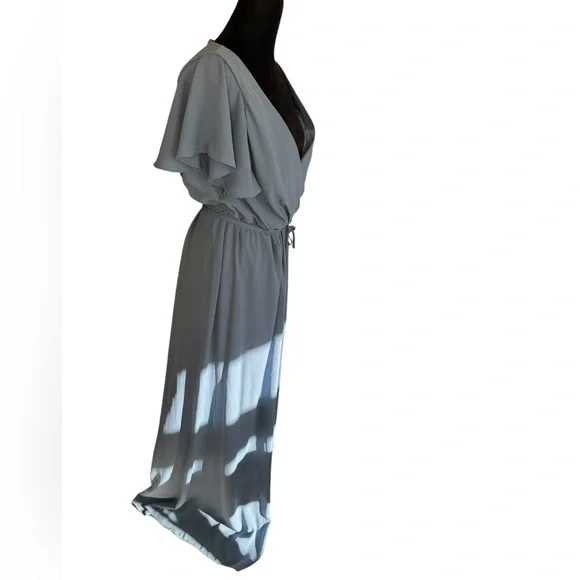 Celebrate DB Studio Flutter Sleeve Georgette Wrap Slate Blue MOB Maxi Dress 10 - Picture 5 of 10